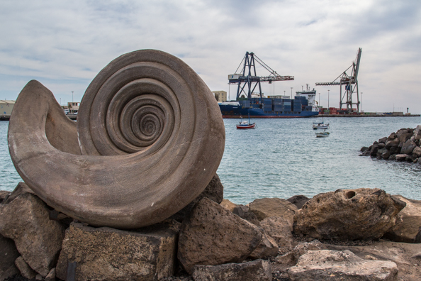 Sculpture of a mollusc on the sea front of Puerto del Rosario on Fuerteventura, Canary Islands