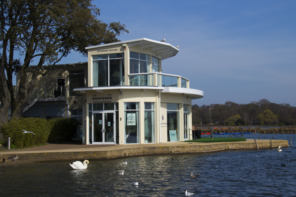 Sevens Boatshed on the boating lake in Poole Park, Poole