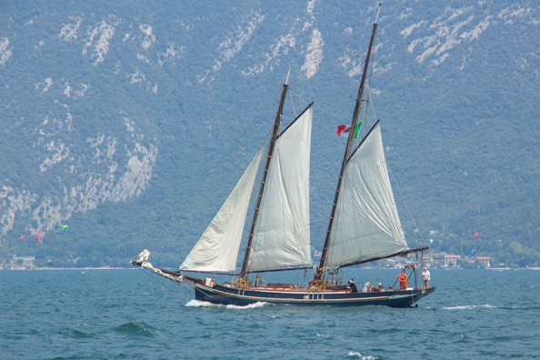 Siora Veronica setting sail from Malcesine on Lake Garda, Italy