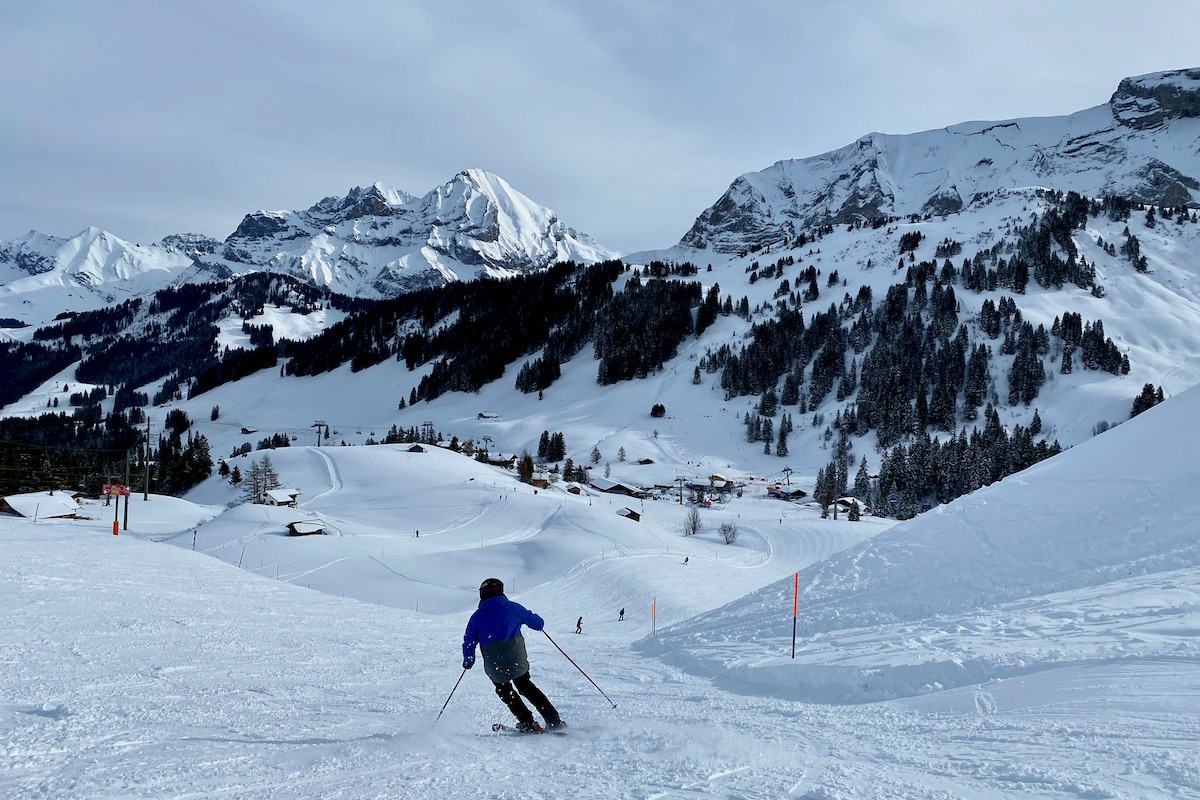 Skiing on the Slopes of Adelboden in Switzerland