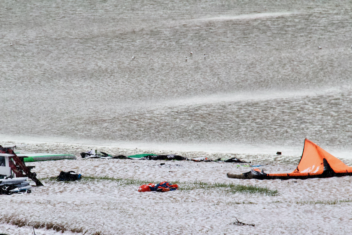 Snow on Kite Beach by Poole Harbour in Dorset