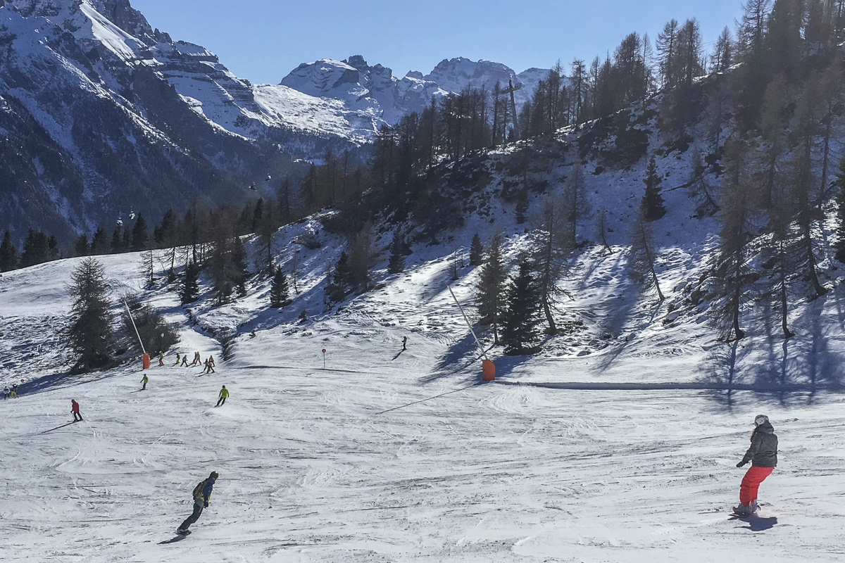 Snowboarders Enjoying the Slopes of the SkiArea in the Italian Dolomites 9785