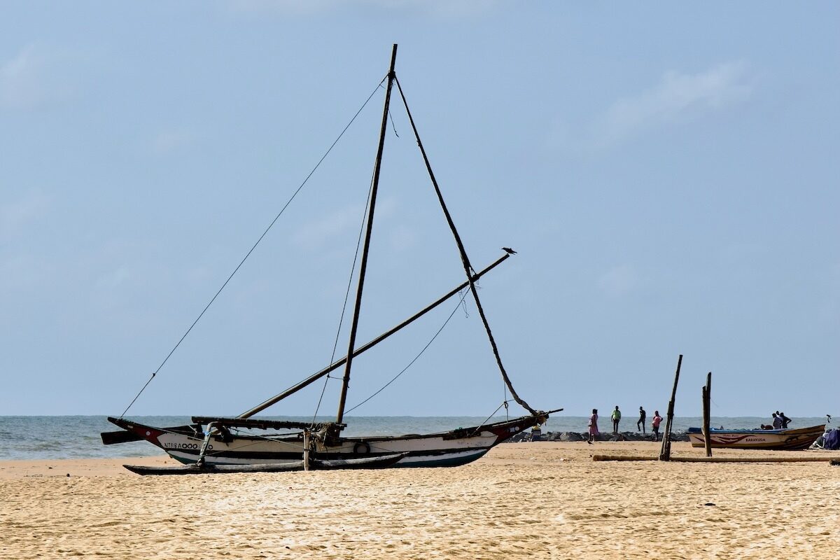 Wooden Fishing Boat on Negombo Beach in Sri Lanka