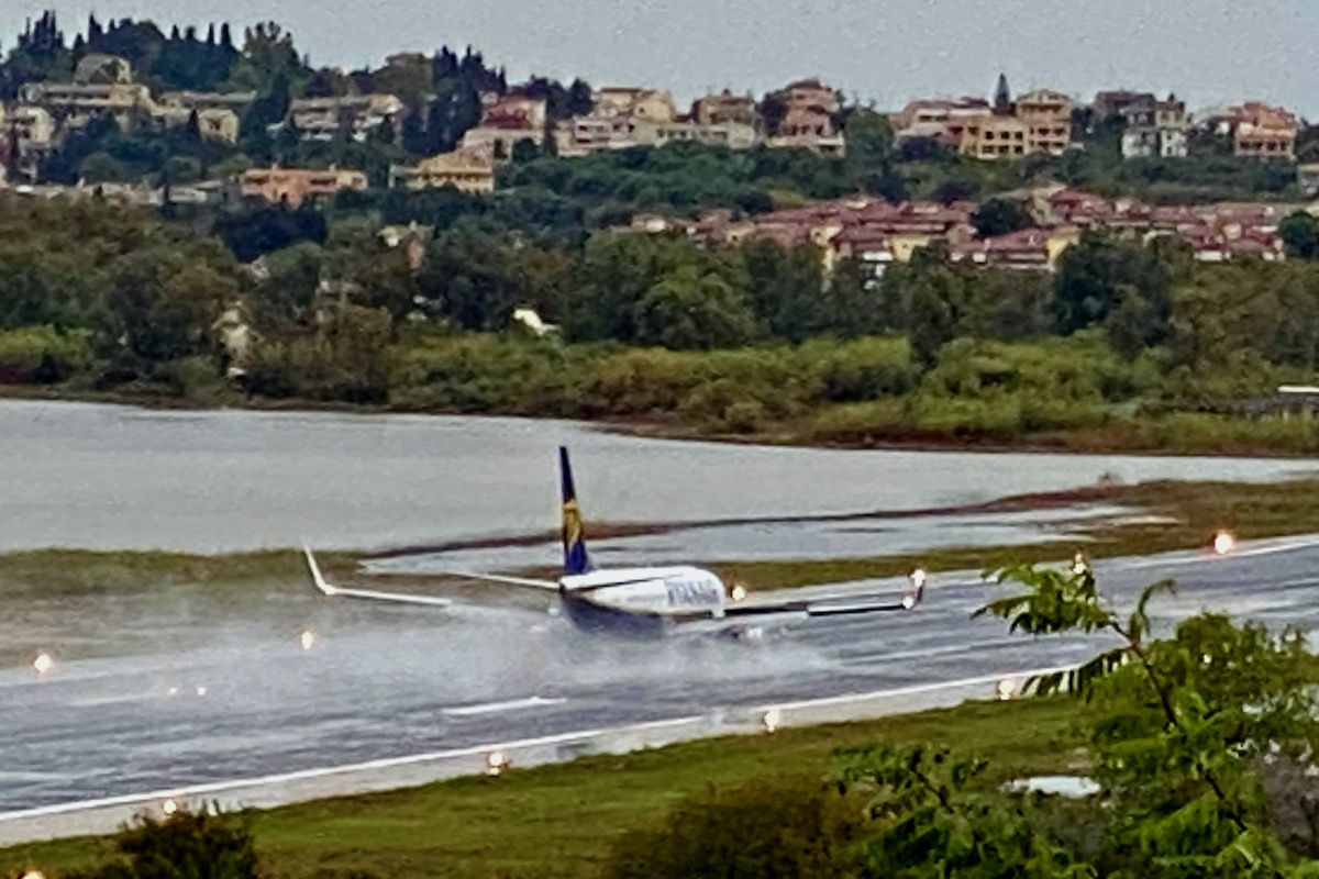 Splashing Down on a Flooded Runway at Corfu Airport