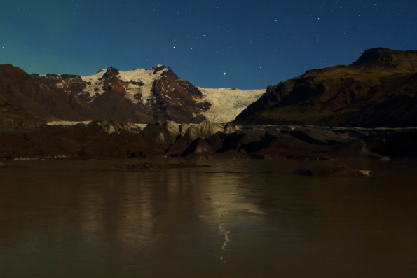 Svínafellsjökull glacier in Iceland at midnight