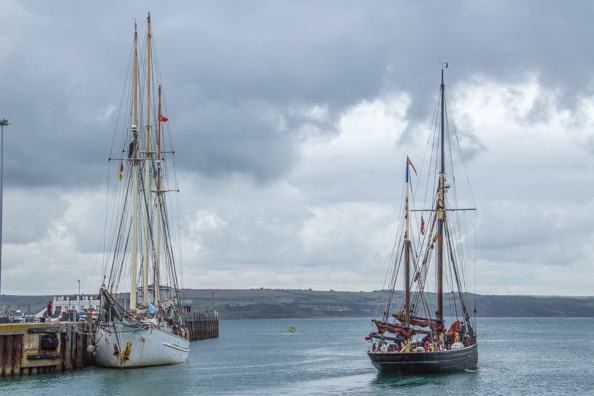 Tall Ship training vessel leaving Weymouth Harbour in Dorset, UK