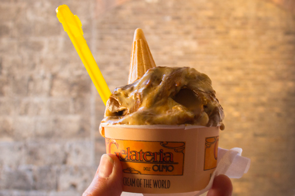 The best ice-cream in the world from Gelateria dell Olmo in San Gimignano, Tuscany Italy