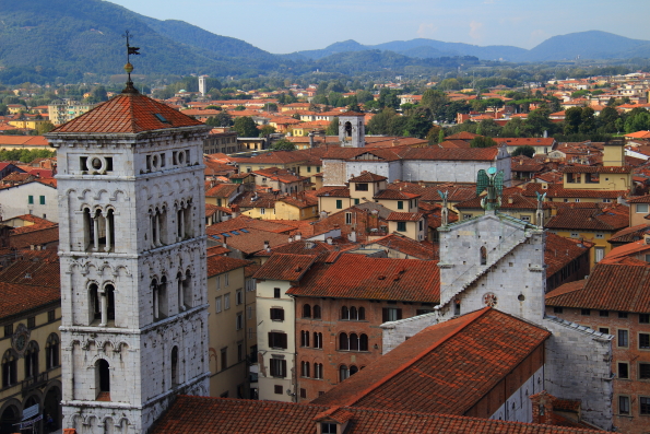 The cathedral of San Michele in Lucca from the Torre dell'Ore