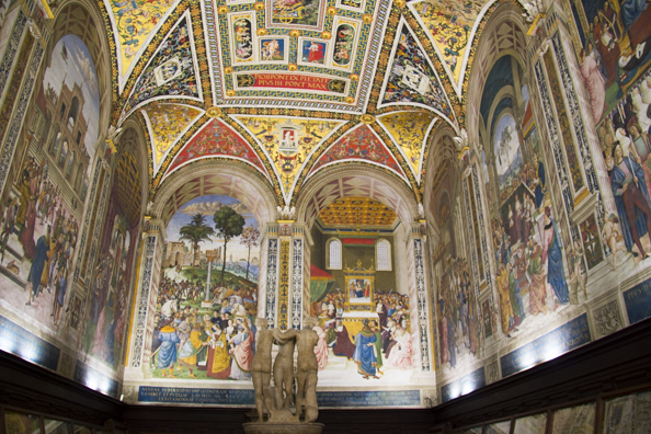 The elaborate interior of the cathedral in Siena in Tuscany, Italy