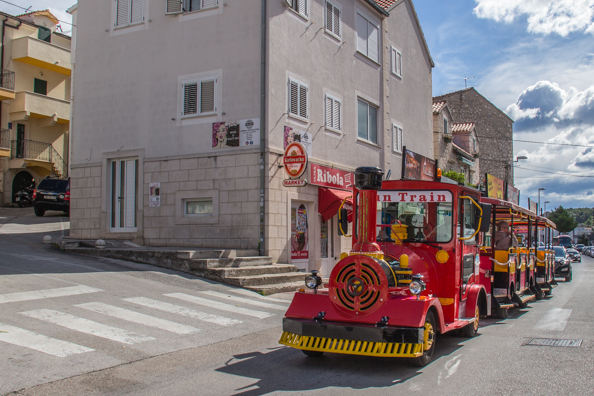 The Fun Train making its way around Makarska in Croatia