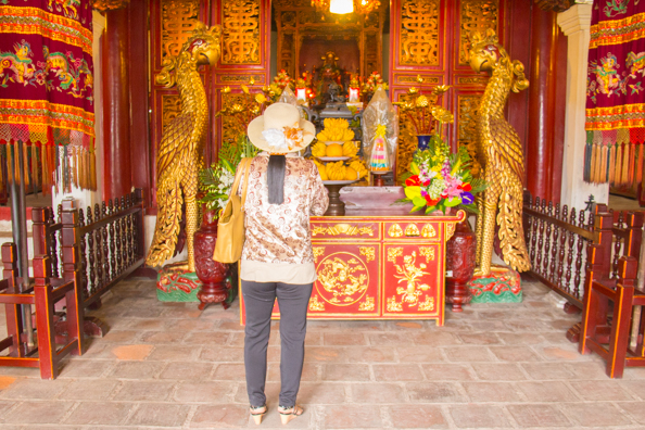 The interior of Ngoc Son Temple on Jade Island on Hoan Kiem Lake in Hanoi, Vietnam