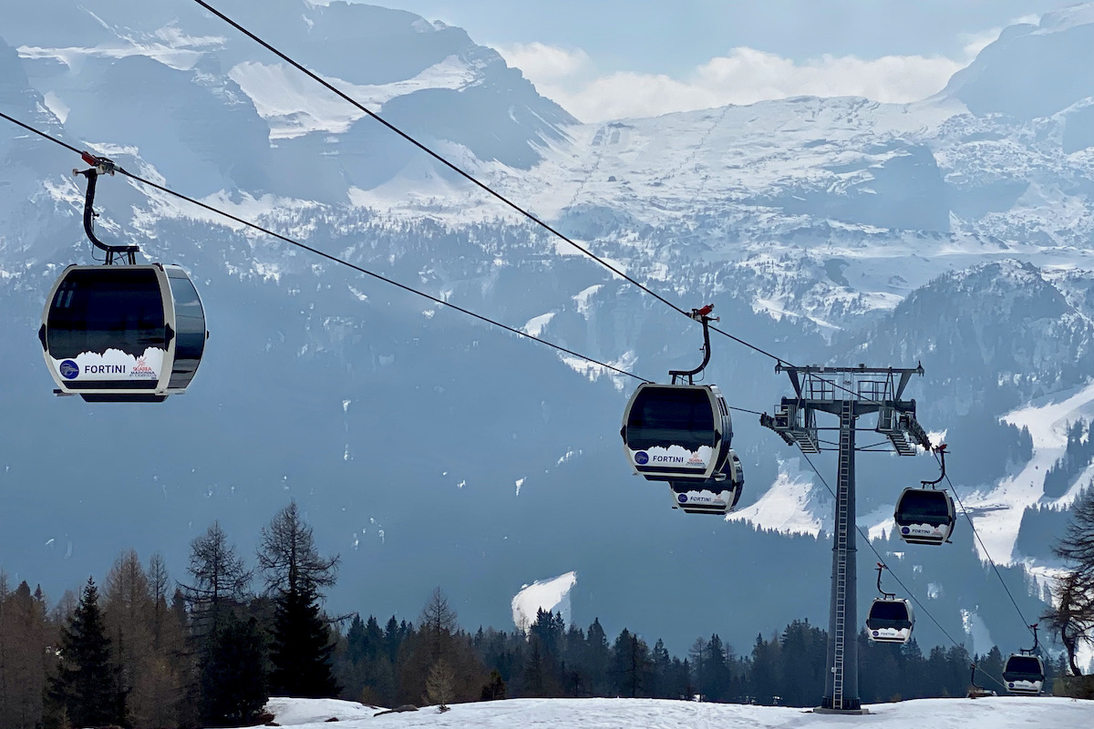 The New Fortini Cabin Lift Over the Pradalago Ski Area in Madonna di Campiglio, Italy