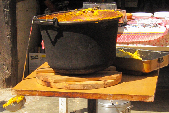 The paiolo used to make polenta in Trentino, Italy