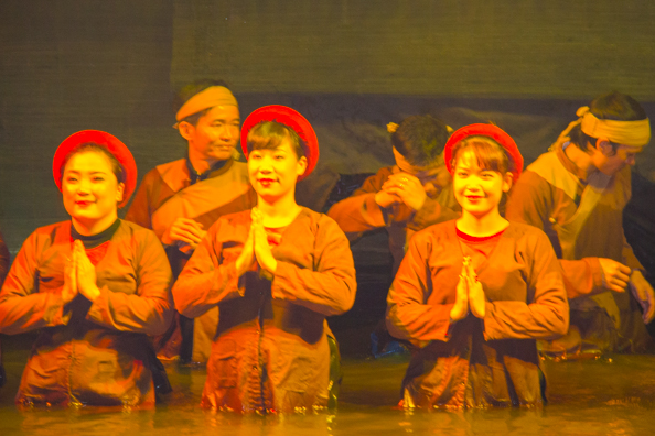 The puppeteers at Thang Long Water Puppet Theatre in Hanoi, Vietnam