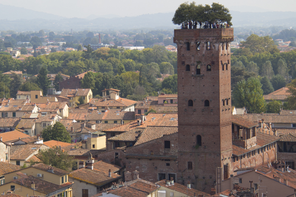 The view from the Clock Tower in Lucca, Tuscany in Italy