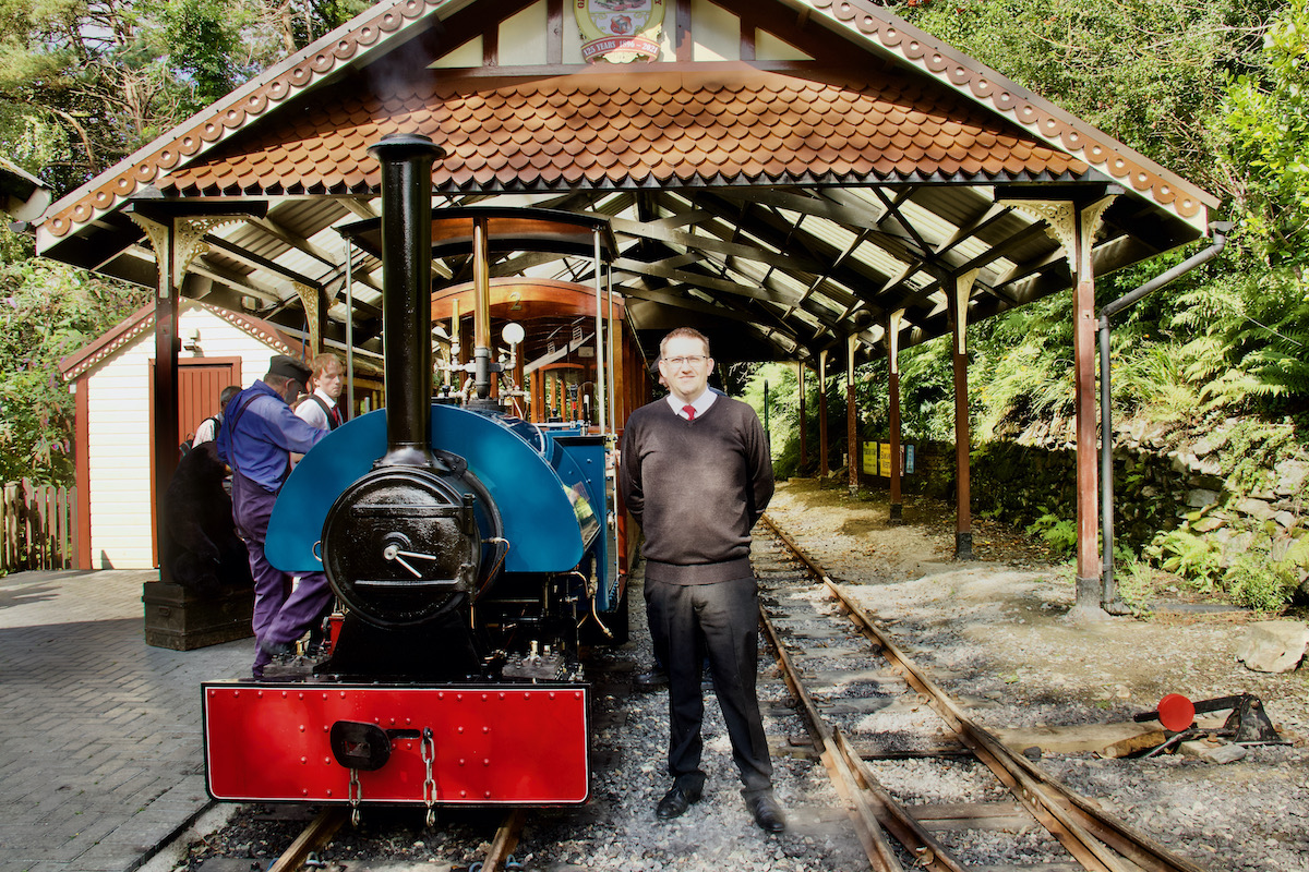 Tim by Steam Locomotive Otter at Groudle Glen Railway on the Isle of Man