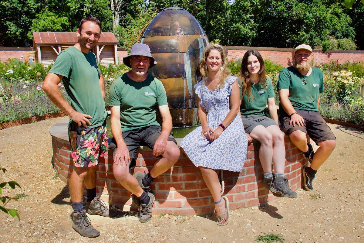 Tink with the Garden Team, Paul, Don, Amanda and Dom at Carey's Secret Garden near Wareham in Dorset