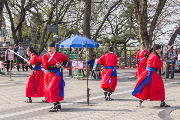 Traditional dancers at Namson Seoul Tower in Seoul, South Korea