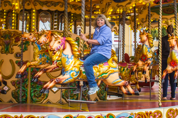 Valery on the Galloping Horses Carousel in Weymouth, Dorset