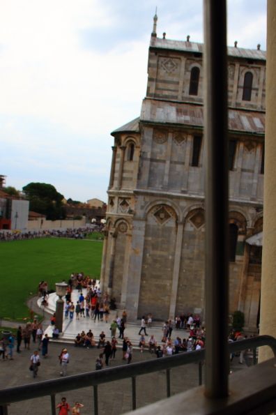 View from inside the Leaning Tower of Pisa - everything leans