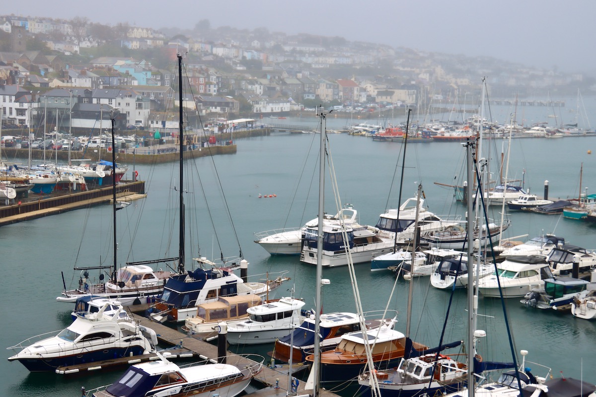 View of a Misty Falmouth Harbour from the Lookout at the National Maritime Museum in Falmouth, Cornwall