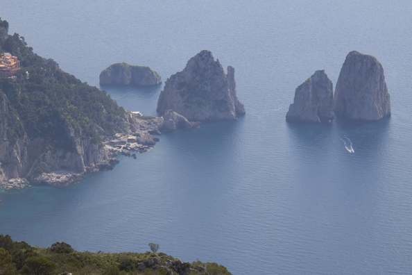 View of the Faraglioni rocks from the top of Monte Solaro on Capri