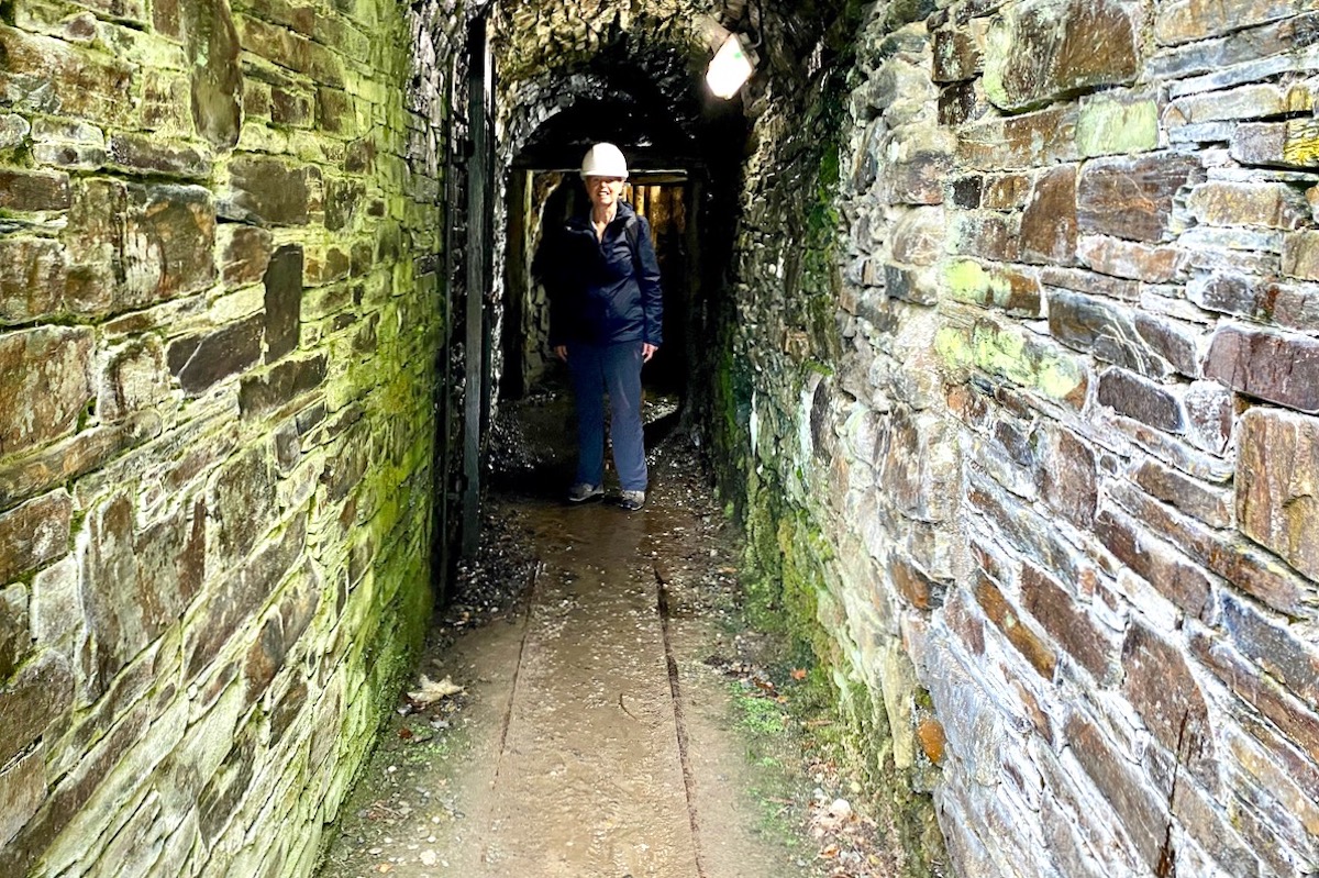 Walking Through a Mine Shaft at Laxey Great Mine on the Isle of Man