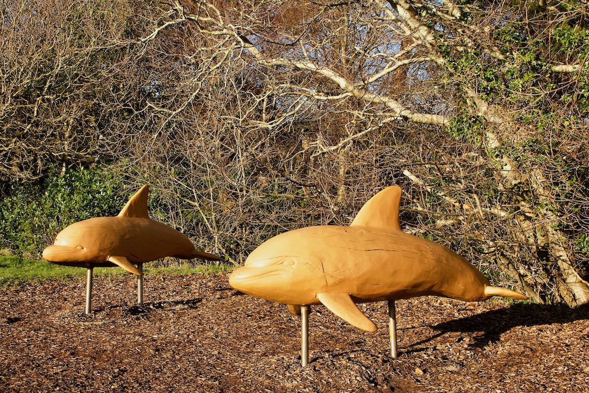Wooden Sculptures of Bottle Nose Dolphins
