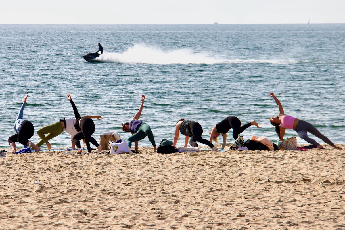 Yoga Class on Sandbanks Beach in Dorset